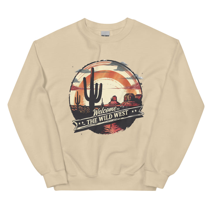 sand-sweatshirt with-Welcome To The Wild West-design for unisex