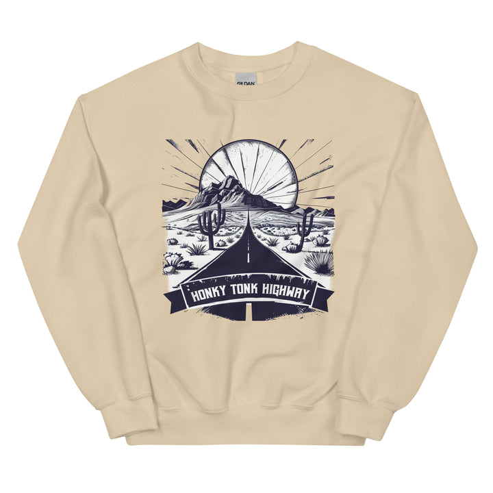 sand-sweatshirt with-Honky Tonk Highway-design for unisex