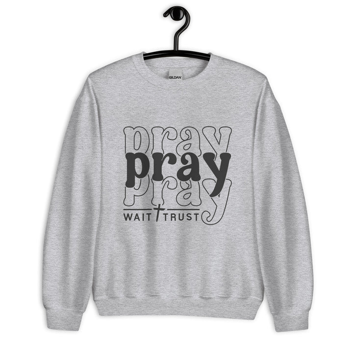 sport-grey-sweatshirt with-Pray with trust-design for unisex