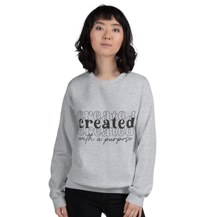 sport-grey-sweatshirt with-Created with a purpose-design for unisex