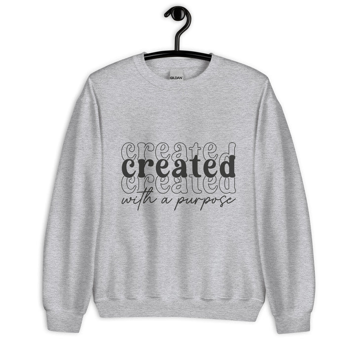 sport-grey-sweatshirt with-Created with a purpose-design for unisex