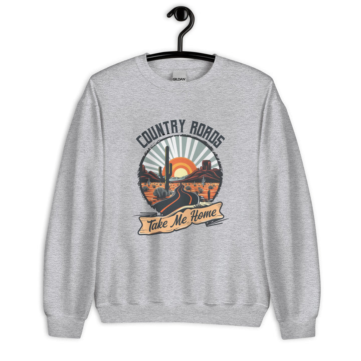 sport-grey-sweatshirt with Country Roads Take Me-design for unisex