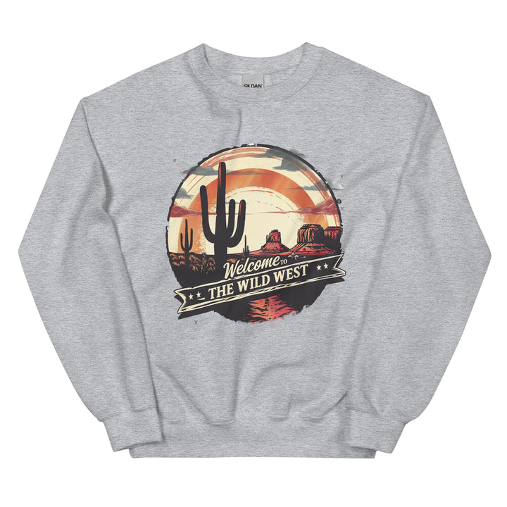 sport-grey-sweatshirt with-Welcome To The Wild West-design for unisex