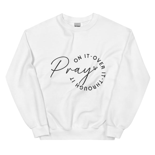 white-sweatshirt with-Pray on it-design for unisex