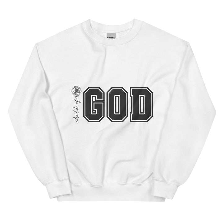 white-sweatshirt with-Child of God-design for unisex