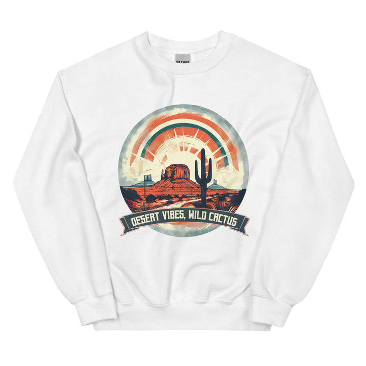 white-sweatshirt with-Desert Vibes-Desert-design for unisex