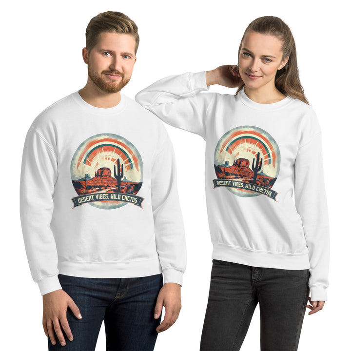 white-sweatshirt with-Desert Vibes-Desert-design for unisex