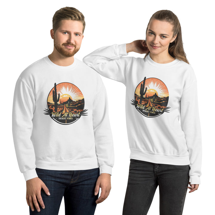 white-sweatshirt with-Wild At Heart-design for unisex