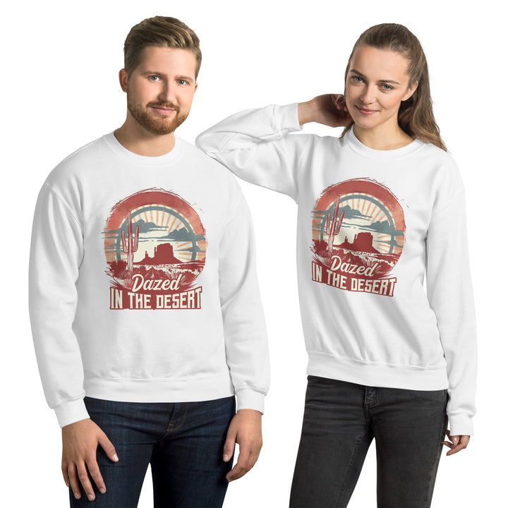 white-sweatshirt with-Dazed In The Desert-design for unisex