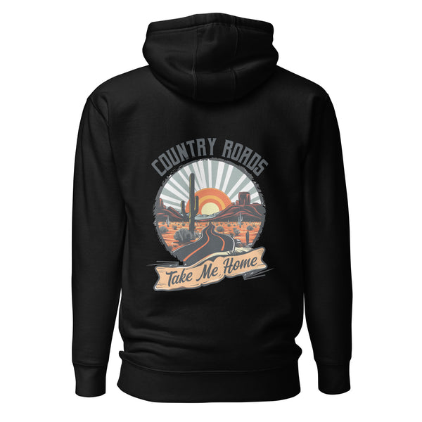 black- Hoodie with-Country Roads Take Me Home-design for unisex