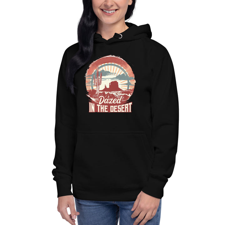 black -Hoodie with-Dazed-In-The-Desert-design for unisex