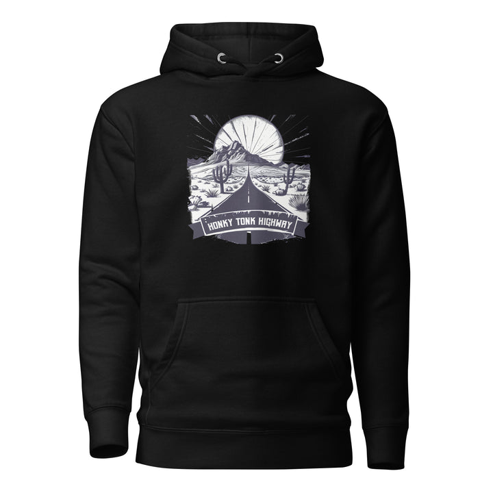 black-Hoodie with-Honky-Tonk-Highway-design for unisex