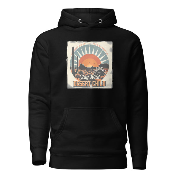 black-Hoodie with-Stay-Wild-Desert-Child-design for unisex