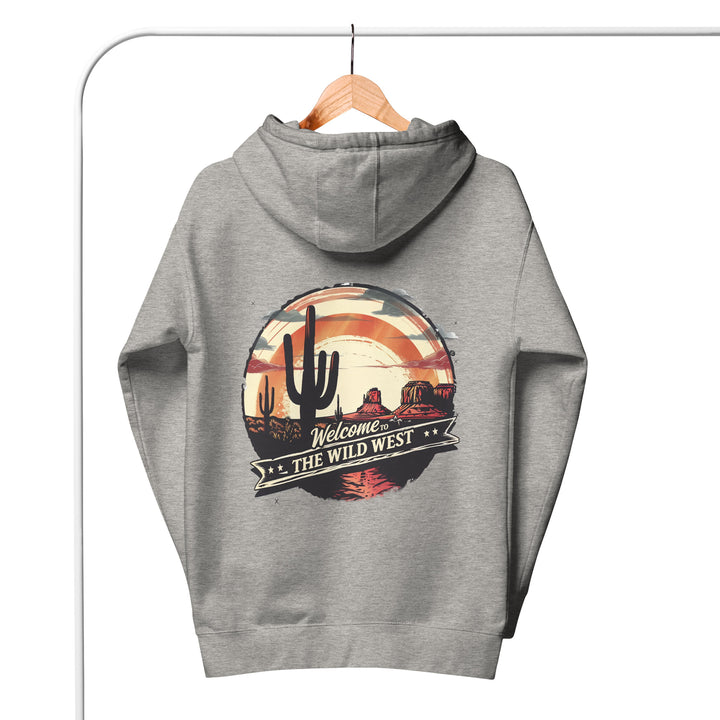 carbon-grey-Hoodie with- A, Welcome To The Wild West-design for unisex