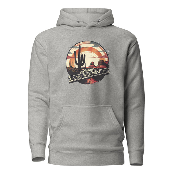 carbon-grey-Hoodie with-Welcome To The Wild West-design for unisex