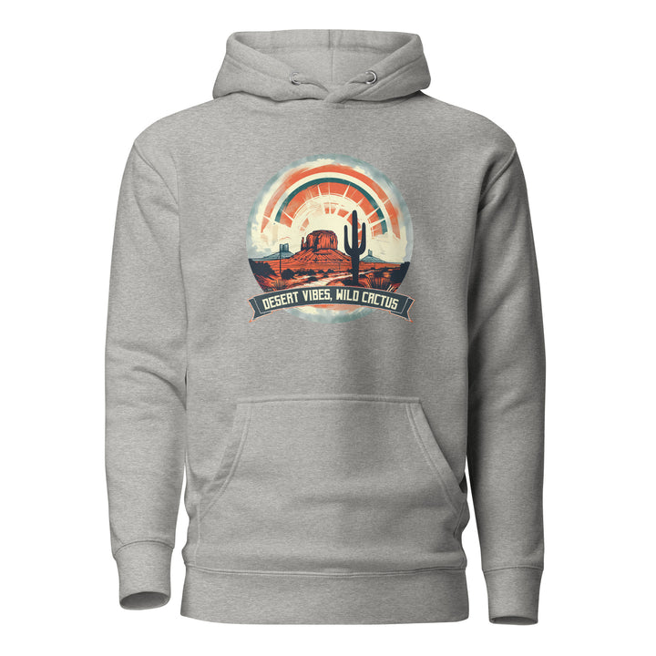 carbon-grey-Hoodie with-Desert Vibes, Wild Cactus-design for unisex
