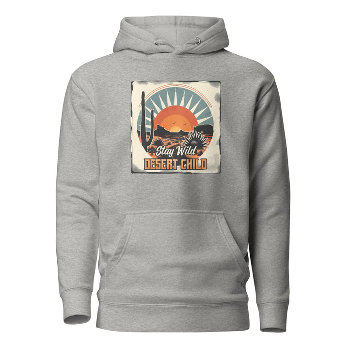 carbon-grey-Hoodie with-Stay-Wild-Desert-Child-design for unisex