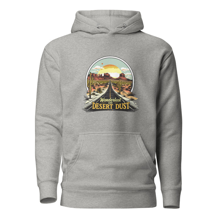 carbon-grey-Hoodie with-Wanderlust-And-Desert-Dust-design for unisex