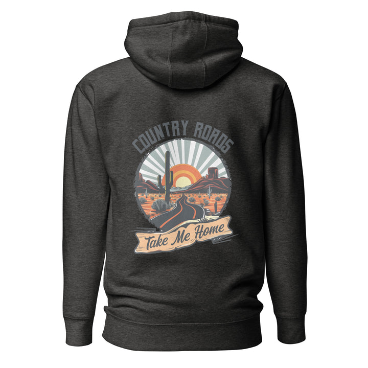 charcoal-heather-Hoodie with-Country Roads Take Me Home-design for unisex