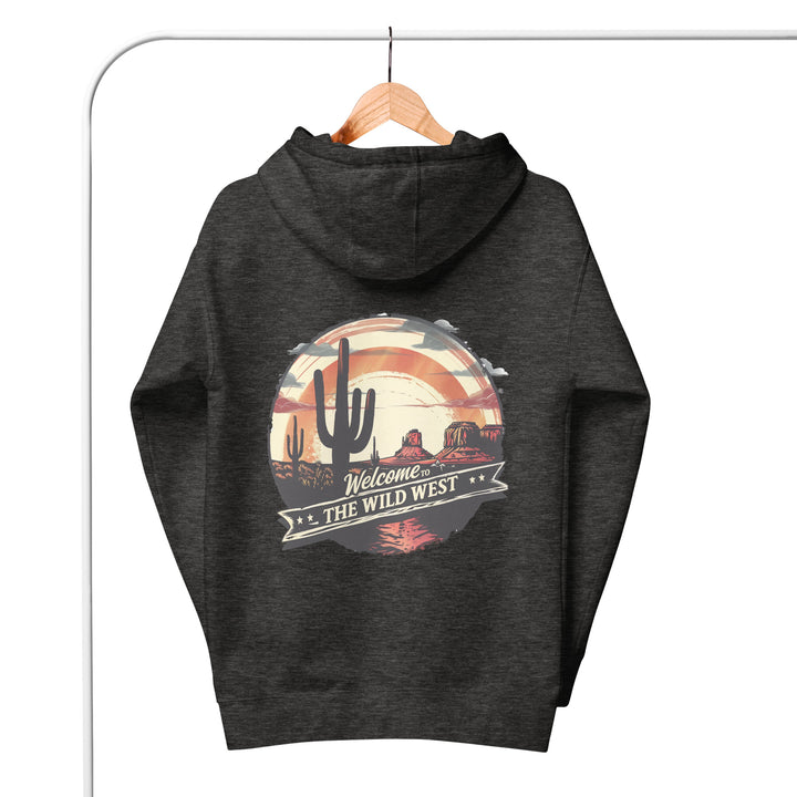 charcoal-heather-Hoodie with- A, Welcome To The Wild West-design for unisex