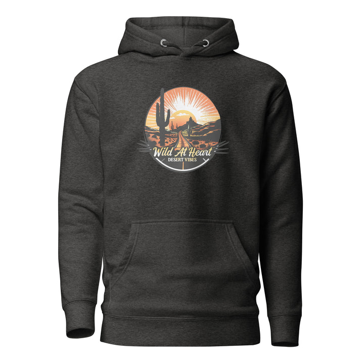 charcoal-heather-Hoodie with-Wild At Heart, Desert Vibes-design for unisex