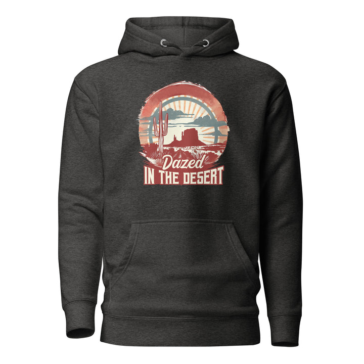 charcoal-heather-Hoodie with-Dazed-In-The-Desert-design for unisex