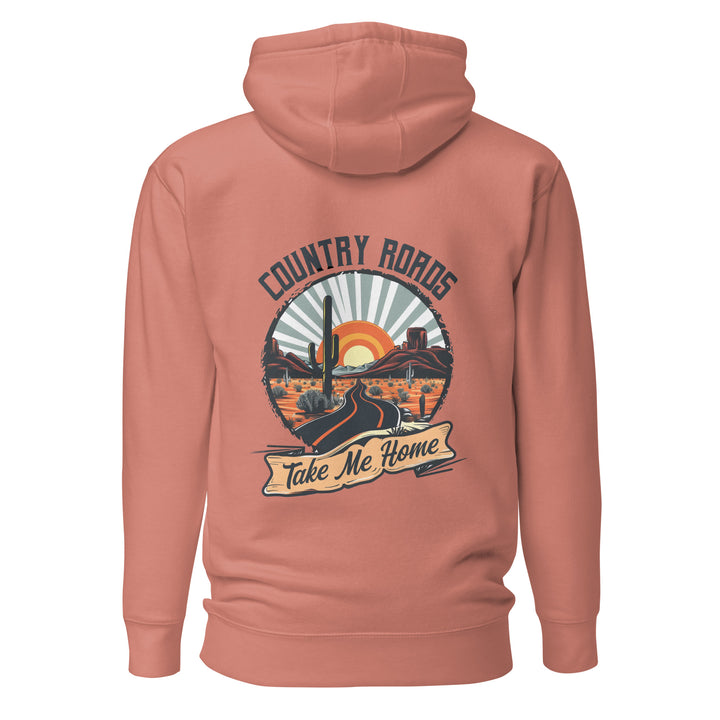 dusty-rose-Hoodie with-Country Roads Take Me Home-design for unisex