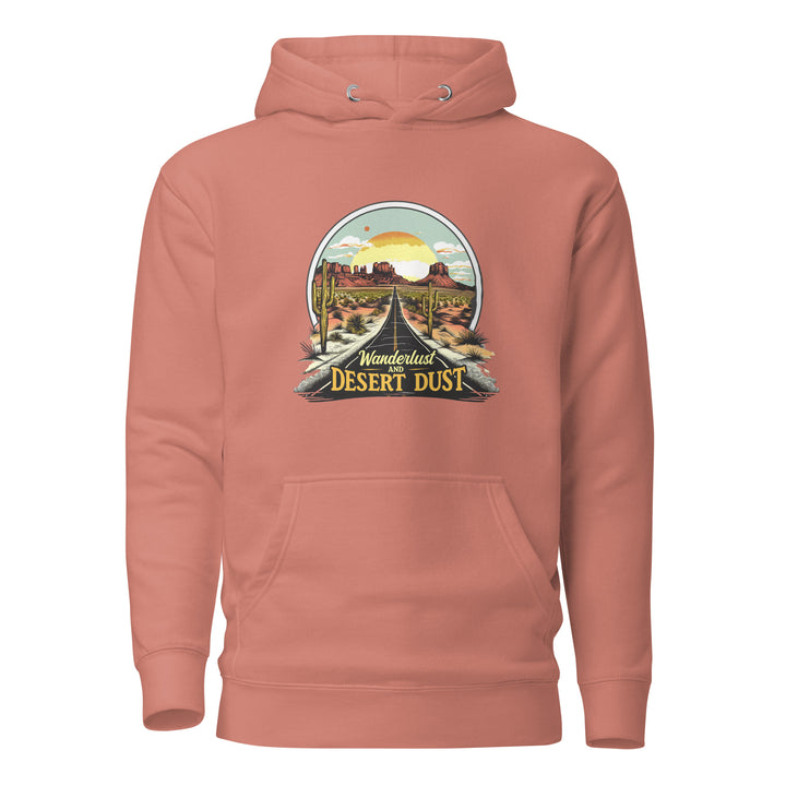 dusty-rose-Hoodie with-Wanderlust-And-Desert-Dust-design for unisex