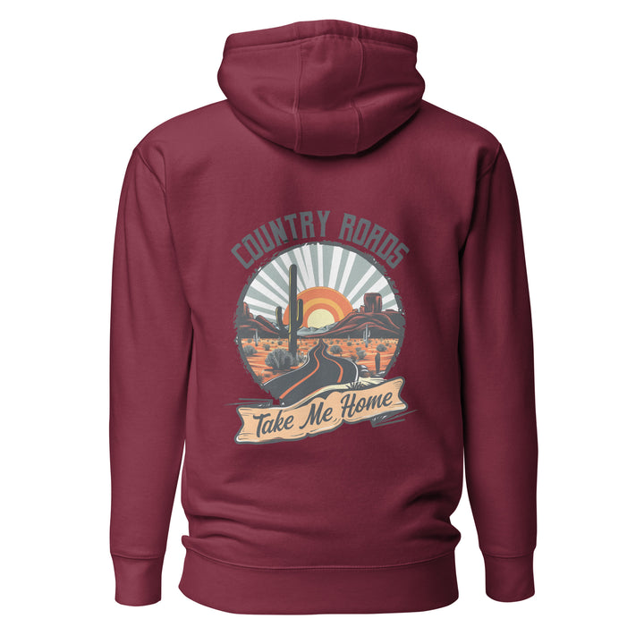 maroon-Hoodie with-Country Roads Take Me Home-design for unisex