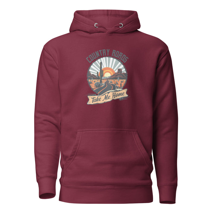 maroon-Hoodie with- A, Country Roads Take Me Home-design for unisex