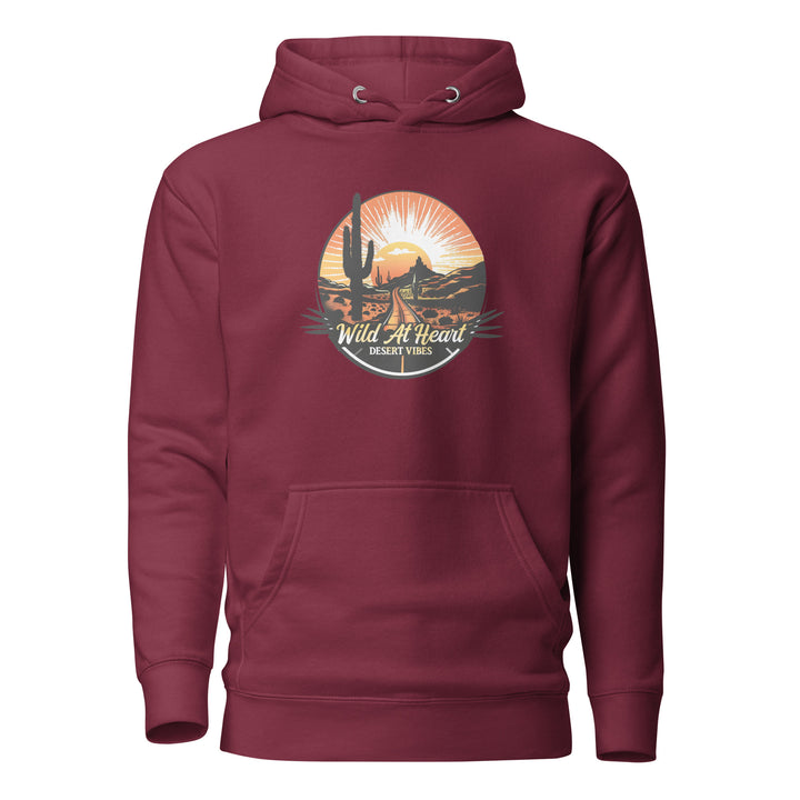 maroon-Hoodie with-Wild At Heart, Desert Vibes-design for unisex