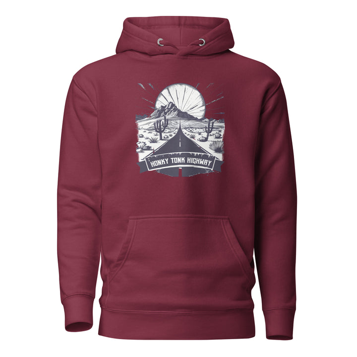 maroon-Hoodie with-Honky-Tonk-Highway-design for unisex