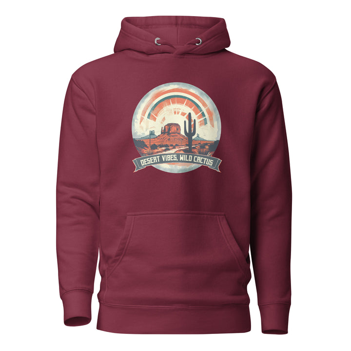 maroon-Hoodie with-Desert Vibes, Wild Cactus-design for unisex
