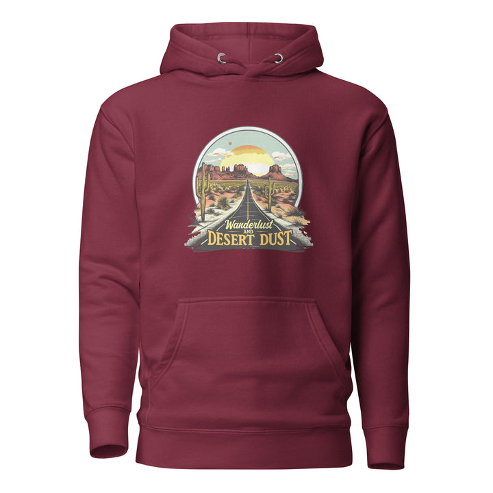 maroon-Hoodie with-Wanderlust-And-Desert-Dust-design for unisex