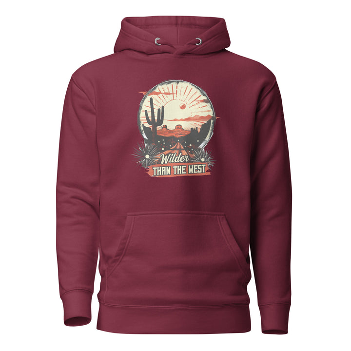 maroon-Hoodie with- Western-Desert-design for unisex