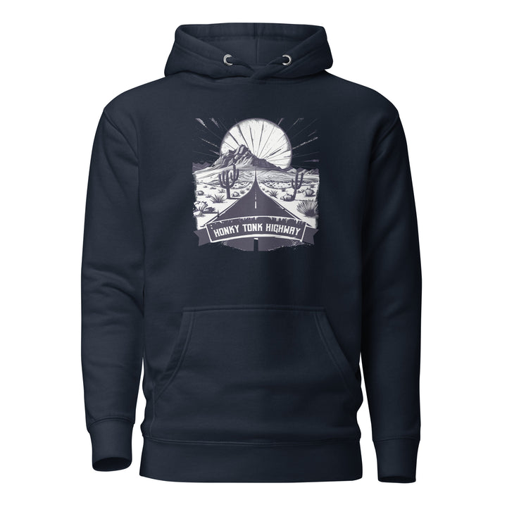 navy-blazer-Hoodie with-Honky-Tonk-Highway-design for unisex