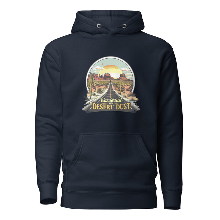 navy-blazer-Hoodie with-Wanderlust-And-Desert-Dust-design for unisex