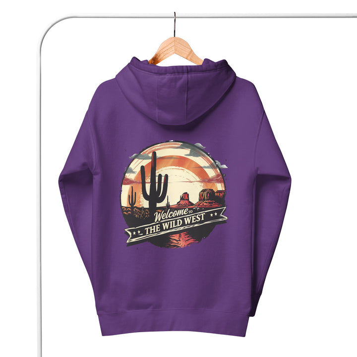 purple-Hoodie with- A, Welcome To The Wild West-design for unisex