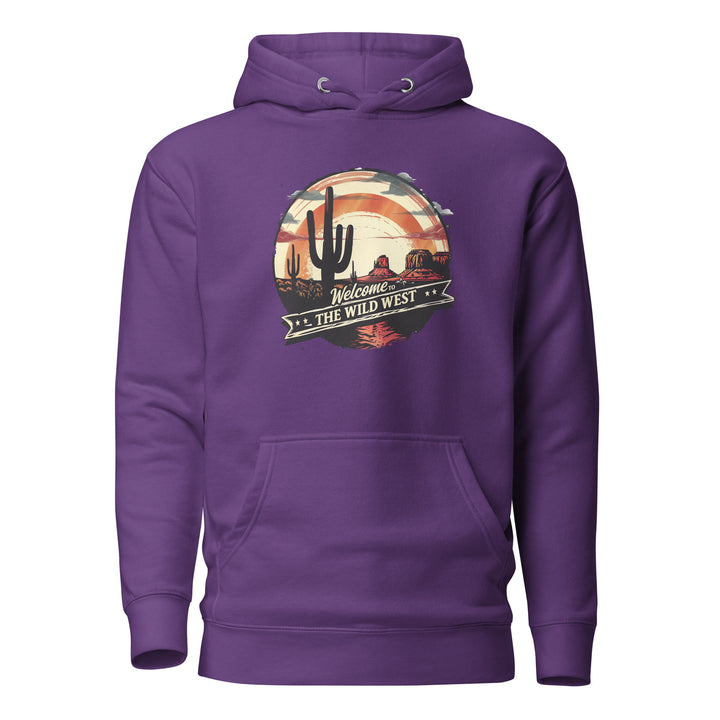 purple-Hoodie with-Welcome To The Wild West-design for unisex