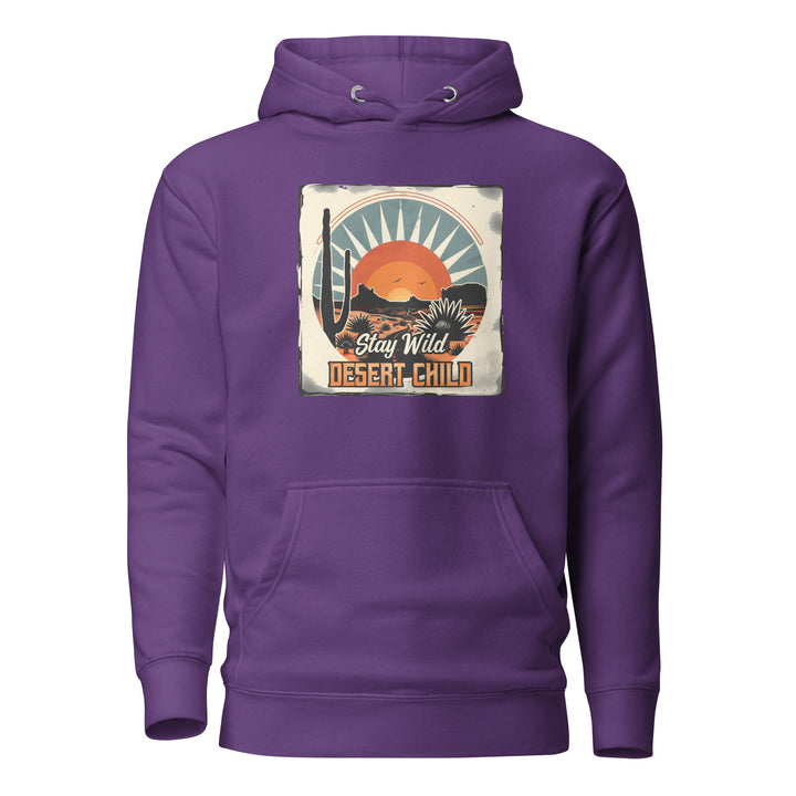 purple-Hoodie with-Stay-Wild-Desert-Child-design for unisex