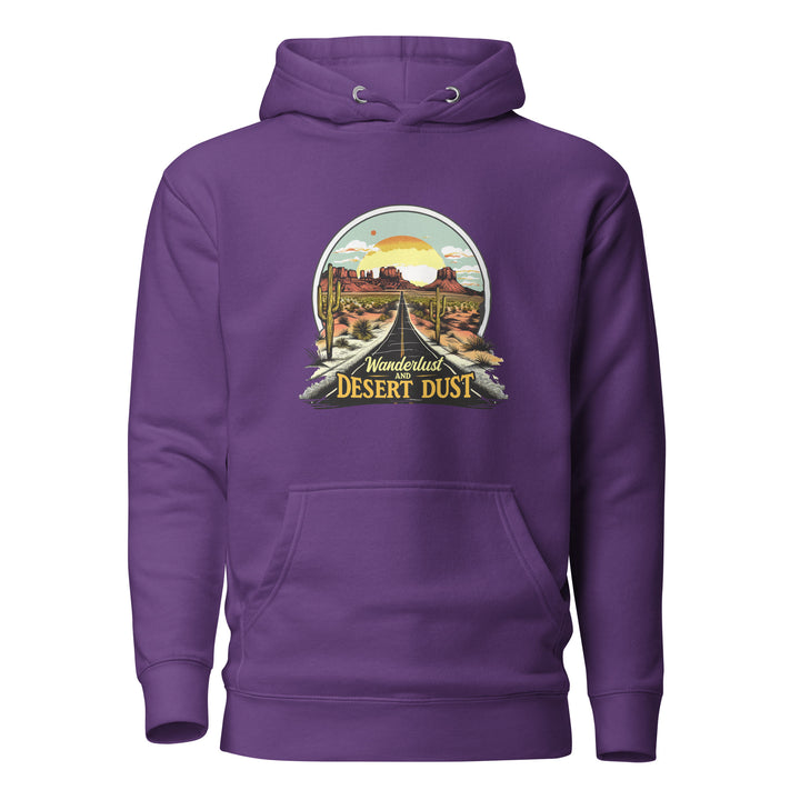 purple-Hoodie with-Wanderlust-And-Desert-Dust-design for unisex