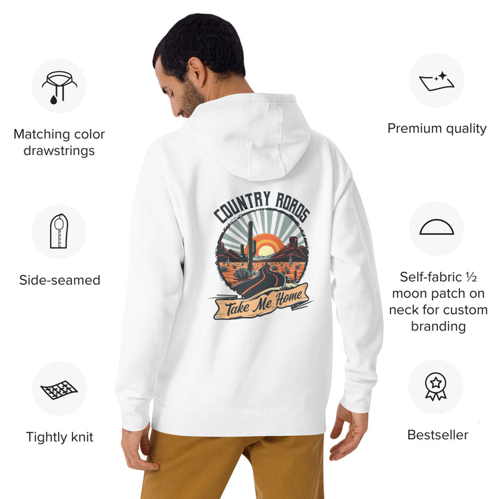 white- Hoodie with-Country Roads Take Me Home-design for unisex