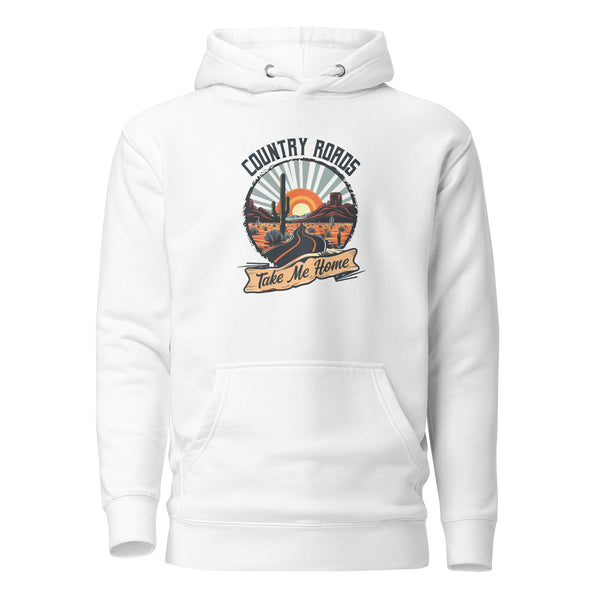 white-Hoodie with- A, Country Roads Take Me Home-design for unisex