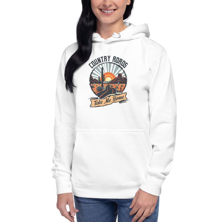 white-Hoodie with- A, Country Roads Take Me Home-design for unisex