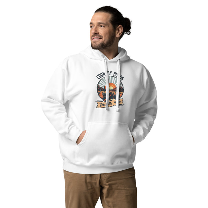 white-Hoodie with- A, Country Roads Take Me Home-design for unisex