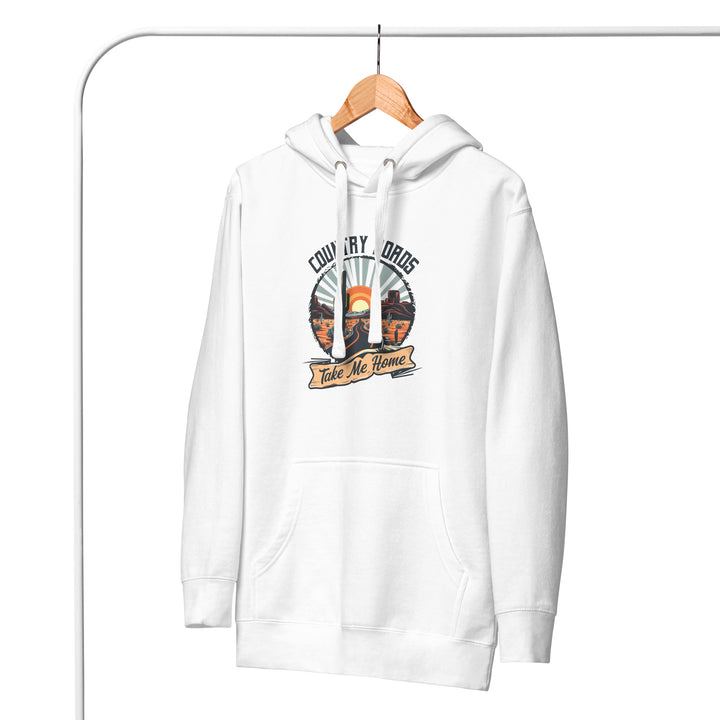 white-Hoodie with- A, Country Roads Take Me Home-design for unisex