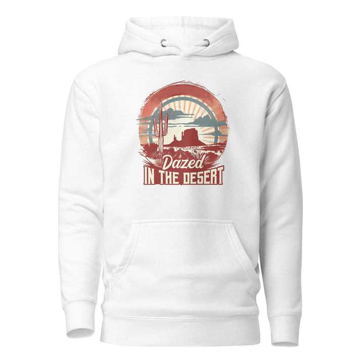 white-Hoodie with-Dazed-In-The-Desert-design for unisex