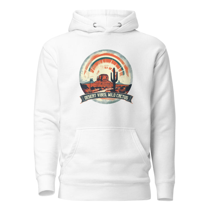 white-Hoodie with-Desert Vibes, Wild Cactus-design for unisex
