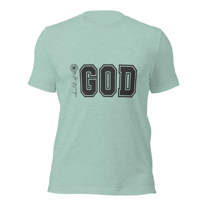 heather-prism-T-Shirt with-child of god -design for unisex