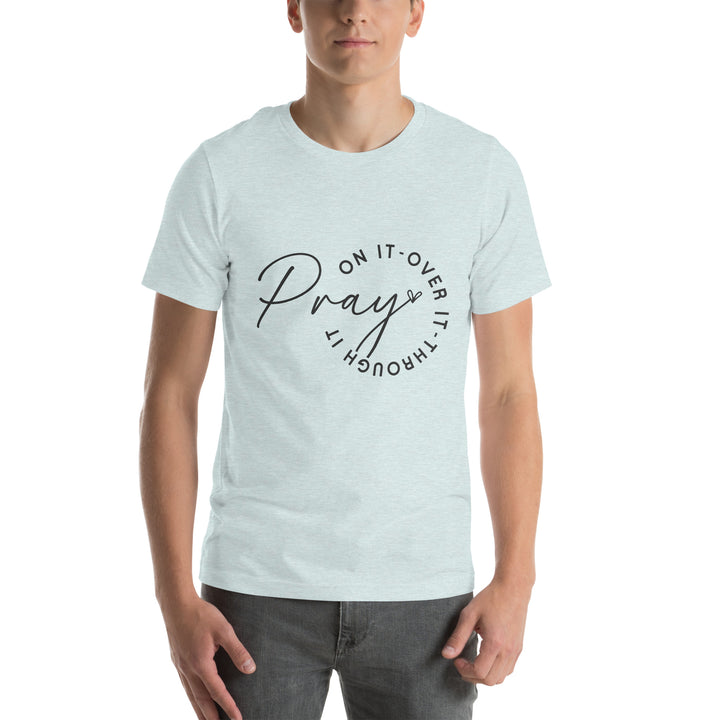 heather-prism-ice-blue-T-Shirt with-pray on it-design for unisex